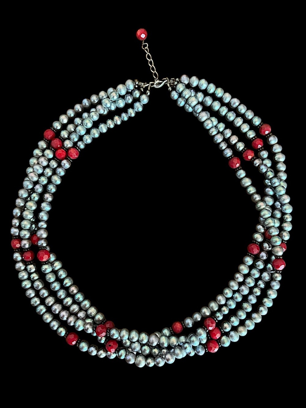 Sterling Silver Gray Freshwater Pearl Four Strand Necklace 19”